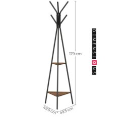 Rackhams Industrial Coat Rack Stand with 2 Shelves – Freestanding Hall Tree with 6 Hooks - thumbnail 4