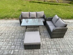 Rackhams High Back PE Rattan Sofa Set Outdoor Garden Furniture Dining Table Set Love Sofa 3 Seater Sofa Big Footstool - thumbnail 1