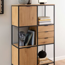 Rackhams Swindon Bookcase with 2 Doors, 3 drawers and 1 Shelves in Black - 1 - Black - Wood - thumbnail 6