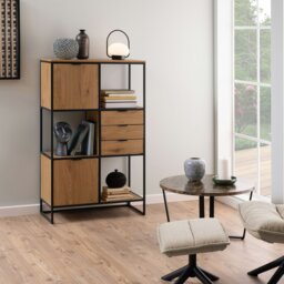 Rackhams Swindon Bookcase with 2 Doors, 3 drawers and 1 Shelves in Black - 1 - Black - Wood - thumbnail 5