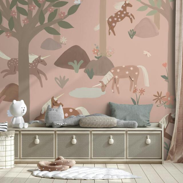 Rackhams Nursery Unicorn 6 Lane Repeatable Wallpaper Mural 300 x 285cm, Blush Pink - image 1