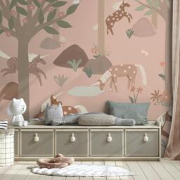Rackhams Nursery Unicorn 6 Lane Repeatable Wallpaper Mural 300 x 285cm, Blush Pink - thumbnail 1