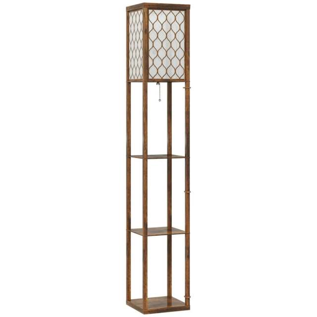 Rackhams Three-Shelf Standing Lamp - Rustic Brown/White