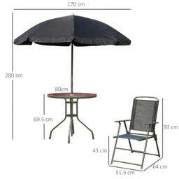 Rackhams 6 Piece Garden Dining Set with Umbrella, Patio Sets with Parasol with 4 Folding Dining Chairs & Round Tempered Glass Table, Black - thumbnail 3