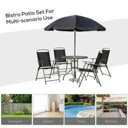 Rackhams 6 Piece Garden Dining Set with Umbrella, Patio Sets with Parasol with 4 Folding Dining Chairs & Round Tempered Glass Table, Black - thumbnail 6