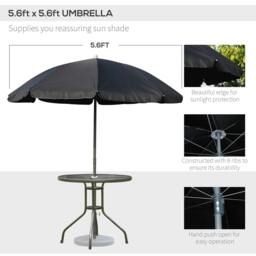 Rackhams 6 Piece Garden Dining Set with Umbrella, Patio Sets with Parasol with 4 Folding Dining Chairs & Round Tempered Glass Table, Black - thumbnail 4