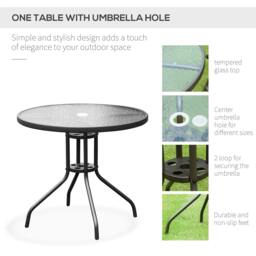 Rackhams 6 Piece Garden Dining Set with Umbrella, Patio Sets with Parasol with 4 Folding Dining Chairs & Round Tempered Glass Table, Black - thumbnail 5