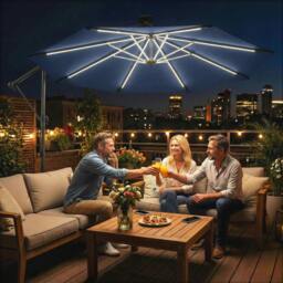 Rackhams 3 m Garden Cantilever Parasol with Solar Light, Rotation - Cantilever Garden Parasol - Navy blue - 300 x 300 x 235 cm