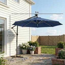 Rackhams 3 m Garden Cantilever Parasol with Solar Light, Rotation - Cantilever Garden Parasol - Navy blue - 300 x 300 x 235 cm - thumbnail 3