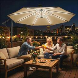 Rackhams 3 m Garden Cantilever Parasol with Solar Light, Rotation - Cantilever Garden Parasol - Navy blue - 300 x 300 x 235 cm - thumbnail 6