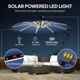 Rackhams 3 m Garden Cantilever Parasol with Solar Light, Rotation - Cantilever Garden Parasol - Navy blue - 300 x 300 x 235 cm - thumbnail 4