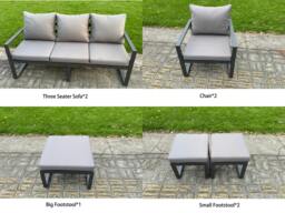Rackhams 11 Seater Aluminium Garden Furniture Set Set with Adjustable Rising Dining Table & 3 Footstools - Dark Grey - thumbnail 3