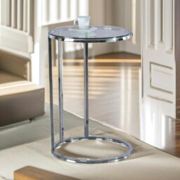 Rackhams Glass C Shaped Round Side Table Chrome Silver - thumbnail 4