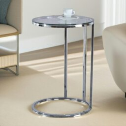 Rackhams Glass C Shaped Round Side Table Chrome Silver - thumbnail 3