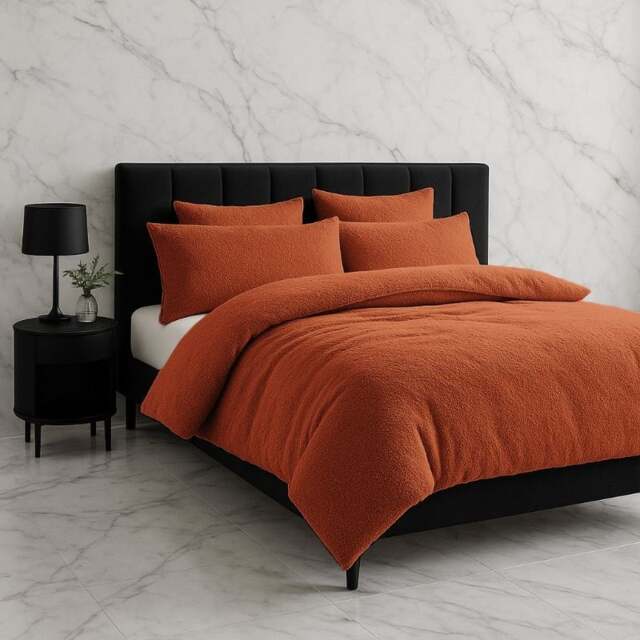 Rackhams Teddy Bear Fleece Duvet Cover & Pillow Case Set - King - Tangerine - image 1