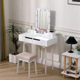 Rackhams 137cm H Modern Makeup Desk Set with Lighted Mirror and Stool - thumbnail 2