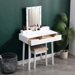 Rackhams 137cm H Modern Makeup Desk Set with Lighted Mirror and Stool - thumbnail 1