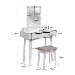 Rackhams 137cm H Modern Makeup Desk Set with Lighted Mirror and Stool - thumbnail 4
