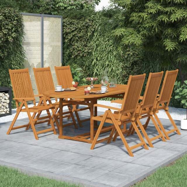 Rackhams 7 Piece Outdoor Dining Set Solid Acacia Wood - Brown - Acacia wood (oil finished)