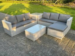 Rackhams Light Grey Outdoor Rattan Garden Furniture Set Lounge Sofa Set 2 Coffee Table Big Footstool - thumbnail 2