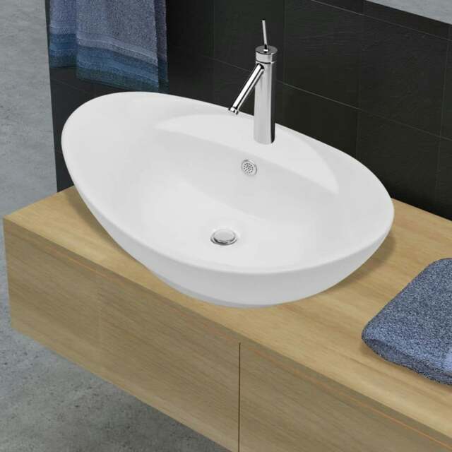 Rackhams Luxury Ceramic Basin Oval with Overflow and Faucet Hole - image 1