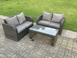 Rackhams Dark Grey PE Wicker Rattan Garden Furniture Set Love Sofa 2 Seater Sofa Set Outdoor Rectangular Coffee Table 4 Seater - thumbnail 1