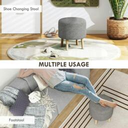 Rackhams Round Linen-Look Storage Ottoman - Light Grey - thumbnail 6