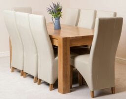 Rackhams Kuba Large Oak Dining Table with Lola Leather Chairs - 6 chairs - Ivory - thumbnail 5