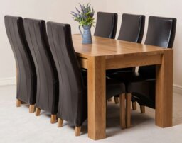 Rackhams Kuba Large Oak Dining Table with Lola Leather Chairs - 6 chairs - Ivory - thumbnail 6