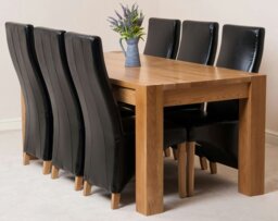 Rackhams Kuba Large Oak Dining Table with Lola Leather Chairs - 6 chairs - Ivory - thumbnail 2