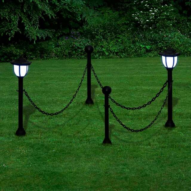 Rackhams Chain Fence with Solar Lights Two LED Lamps Two Poles