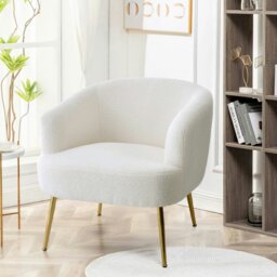 Rackhams Boucle Teddy Fabric Armchair with Metal Legs White - thumbnail 2
