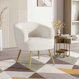 Rackhams Boucle Teddy Fabric Armchair with Metal Legs White - thumbnail 3