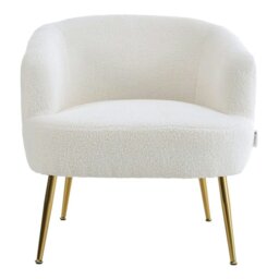 Rackhams Boucle Teddy Fabric Armchair with Metal Legs White - thumbnail 4