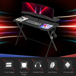 Rackhams Gaming Computer Desk Writing Table w/ Headphone Hook Curved Front - thumbnail 4