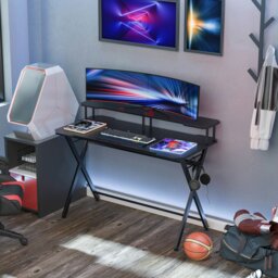 Rackhams Gaming Computer Desk Writing Table w/ Headphone Hook Curved Front - thumbnail 1