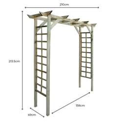 Rackhams Luna Flat Garden Arch 2.14m Pressure Treated Wooden Arch with Trellis - thumbnail 2
