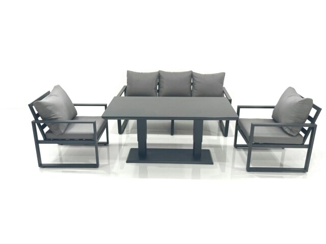 Rackhams Outdoor Aluminium Garden Furniture Set with Adjustable Rising Lifting Dining Table 3 Seater Sofa 2 Chair Dark Grey - image 1