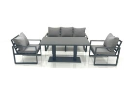 Rackhams Outdoor Aluminium Garden Furniture Set with Adjustable Rising Lifting Dining Table 3 Seater Sofa 2 Chair Dark Grey - thumbnail 1