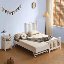 Rackhams Oxford Single Bed with Pull Out Trundle, Solid Pine, White, Guest Bed Included - thumbnail 1