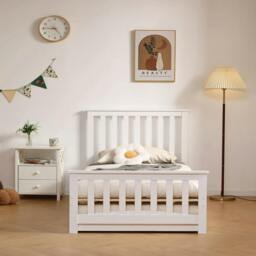 Rackhams Oxford Single Bed with Pull Out Trundle, Solid Pine, White, Guest Bed Included - thumbnail 2