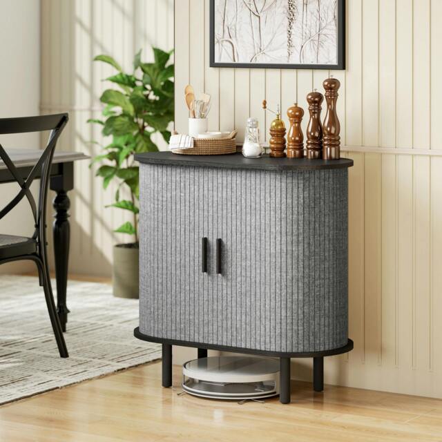 Rackhams Modern Sideboard with 2 Sliding Doors Tambour Kitchen Cupboard Grey - Matte black and grey - Sideboard - Grey - image 1