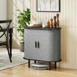 Rackhams Modern Sideboard with 2 Sliding Doors Tambour Kitchen Cupboard Grey - Matte black and grey - Sideboard - Grey - thumbnail 2