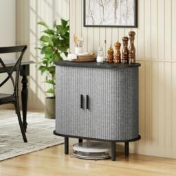 Rackhams Modern Sideboard with 2 Sliding Doors Tambour Kitchen Cupboard Grey - Matte black and grey - Sideboard - Grey - thumbnail 1