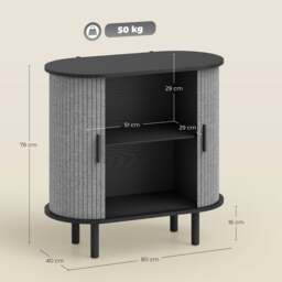 Rackhams Modern Sideboard with 2 Sliding Doors Tambour Kitchen Cupboard Grey - Matte black and grey - Sideboard - Grey - thumbnail 6