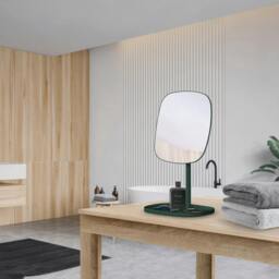 Rackhams Matt Green Mirror with Storage Tray (192 x 192mm) Freestanding 7x Magnification Bathroom Makeup or Shaving Mirror - thumbnail 2