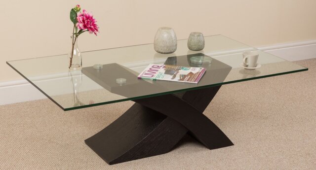 Rackhams Milano Glass and Wood Coffee Table for Living Room - Transparent - Black - image 1
