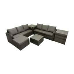 Rackhams Rattan Garden Outdoor Furniture Set 3 Seater Sofa Square Coffee Table Set with Big Stool 2 Side Table Dark Grey Mixed - thumbnail 2