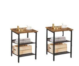Rackhams Set of 2 Industrial Side Tables – Rustic Brown & Black Nightstands with Adjustable Mesh Shelves - thumbnail 5