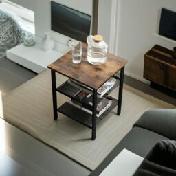 Rackhams Set of 2 Industrial Side Tables – Rustic Brown & Black Nightstands with Adjustable Mesh Shelves - thumbnail 2